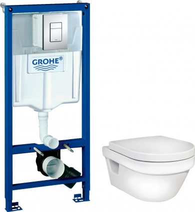 Комплект Унитаз подвесной Gustavsberg Hygienic Flush WWC 5G84HR01 безободковый + Система инсталляции для унитазов Grohe Rapid SL 38772001 3 в 1 с кнопкой смыва