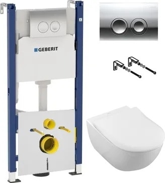 Комплект Унитаз подвесной Villeroy & Boch Subway 2.0 5614R201 alpin + Система инсталляции для унитазов Geberit Duofix Delta 458.124.21.1 3 в 1 с кнопкой смыва + Шумоизоляционная панель для инсталляции Geberit 156.050.00.1