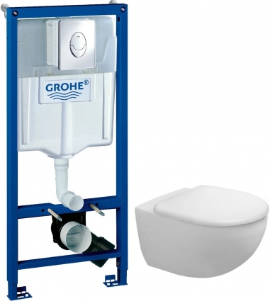 Комплект Система инсталляции для унитазов Grohe Rapid SL 38721001 3 в 1 с кнопкой смыва + Крышка-сиденье Duravit Architec 0069690000 с микролифтом, петли хром + Унитаз подвесной Duravit Architec 2546090064