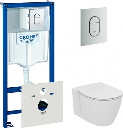 Комплект Система инсталляции для унитазов Grohe Rapid SL 38929000 4 в 1 с кнопкой смыва + Крышка-сиденье Ideal Standard Connect E772401 с микролифтом + Унитаз подвесной Ideal Standard Connect AquaBlade E047901
