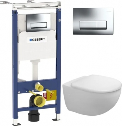 Комплект Система инсталляции для унитазов Geberit Duofix Платтенбау 458.125.21.1 4 в 1 с кнопкой смыва + Крышка-сиденье Duravit Architec 0069690000 с микролифтом, петли хром + Унитаз подвесной Duravit Architec 2546090064