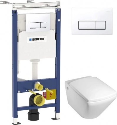 Комплект Унитаз подвесной Jacob Delafon Escale E1306 + Система инсталляции для унитазов Geberit Duofix Платтенбау 458.125.11.1 4 в 1 с кнопкой смыва