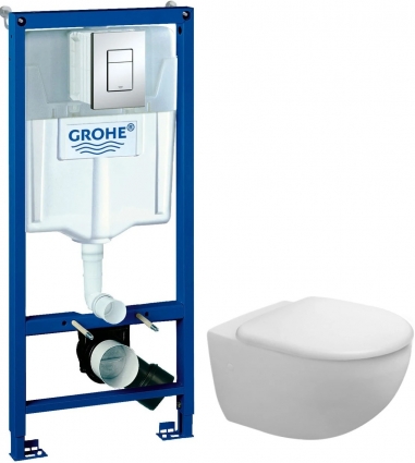 Комплект Система инсталляции для унитазов Grohe Rapid SL 38772001 3 в 1 с кнопкой смыва + Крышка-сиденье Duravit Architec 0069690000 с микролифтом, петли хром + Унитаз подвесной Duravit Architec 2546090064
