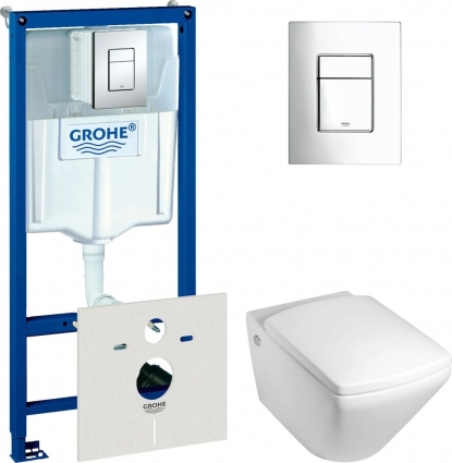 Комплект Унитаз подвесной Jacob Delafon Escale E1306 + Система инсталляции для унитазов Grohe Rapid SL 38775001 4 в 1 с кнопкой смыва