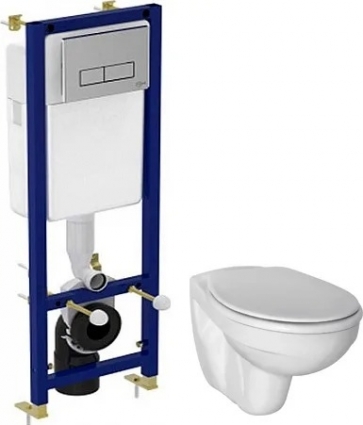 Комплект Система инсталляции для унитазов Ideal Standard W3710AA 4 в 1 + Крышка-сиденье Ideal Standard Ecco W302601 петли хром + Унитаз подвесной Ideal Standard Ecco W740601