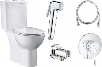 Комплект Унитаз-компакт Grohe Bau Ceramic 39349000 + Гигиенический душ Grohe BauClassic 124901 со смесителем