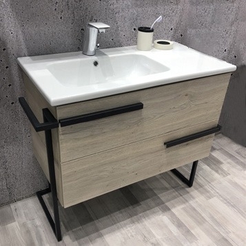 Тумба с раковиной Comforty Дюссельдорф 90 L, дуб дымчатый