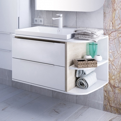 Тумба с раковиной Iddis Calipso 80 R, подвесная, белая, дерево