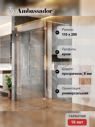 Душевая перегородка Ambassador Walk-in 15031107 110х200 см, профиль хром