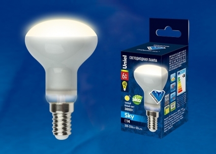 Лампа светодиодная (UL-00001491) E14 6W 3000K рефлектор матовый LED-R50-6W/WW/E14/FR PLS02WH