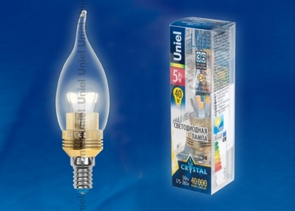 Лампа светодиодная (10059) E14 5W 3000K свеча на ветру прозрачная LED-CW37P-5W/WW/E14/CL ALC02GD