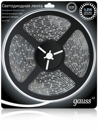 Светодиодная лента Gauss 5M холодный белый 4,8W IP66 EB311000305