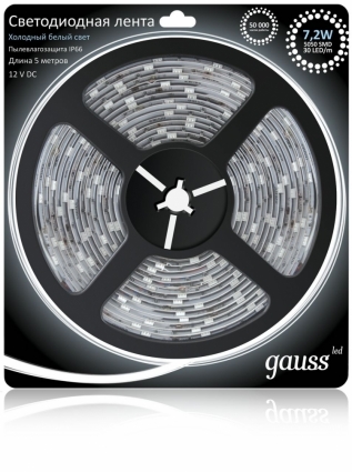Светодиодная лента Gauss 5M холодный белый 7,2W IP66 EB311000307