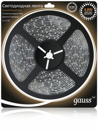 Светодиодная лента Gauss 5M теплый белый 4,8W IP66 311000105