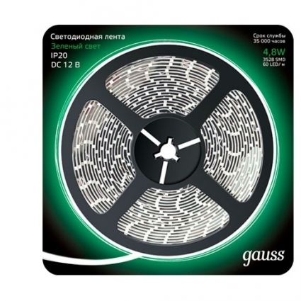Светодиодная лента Gauss 5M зеленый 4,8W IP20 312000605