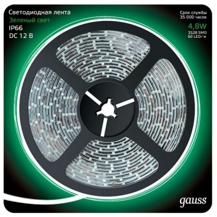 Светодиодная лента Gauss 5M зеленый 4,8W IP66 311000605