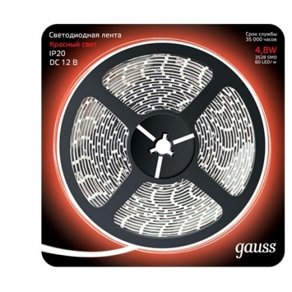 Светодиодная лента Gauss 5M красный 4,8W IP20 312000705