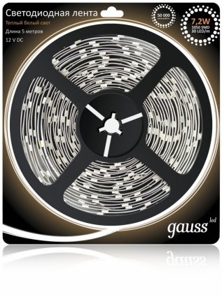Светодиодная лента Gauss 5M теплый белый 7.2W 312000107