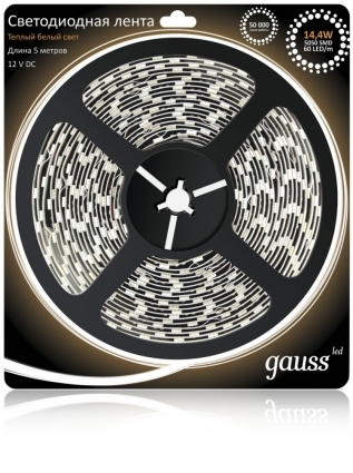 Светодиодная лента Gauss 5М теплый белый 14,4W IP20 312000114