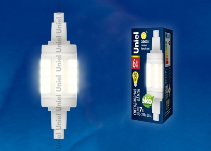 Лампа светодиодная (UL-00001554) R7s 6W 3000K трубчатая прозрачная LED-J78-6W/WW/R7s/CL PLZ06WH