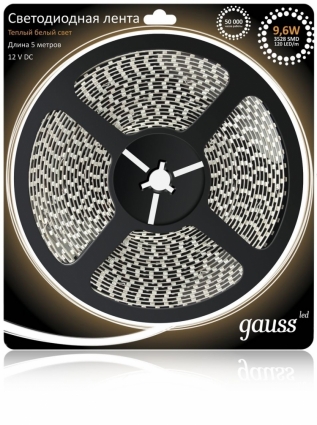 Светодиодная лента Gauss 5M теплый белый 9,6W IP66 EB311000110