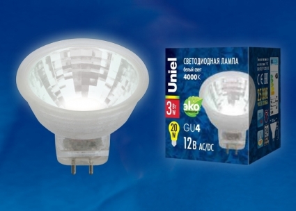 Лампа светодиодная (UL-00001701) GU4 3W 4000K полусфера прозрачная LED-MR11-3W/NW/GU4 GLZ21TR