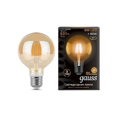 Лампа светодиодная филаментная G95 E27 6W Golden 2400K шар прозрачный 1/20 105802006