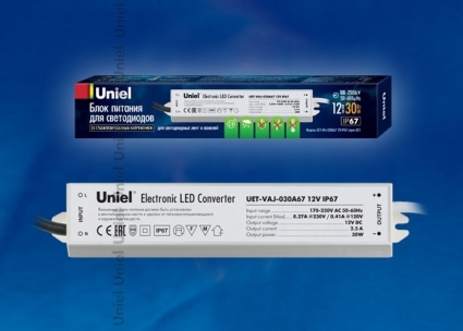 Блок питания для светодиодов Uniel (10587) 30W 2,5мА IP67 UET-VAJ-030A67
