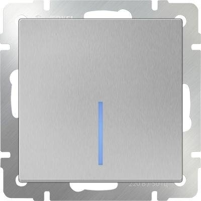 Выключатель одноклавишный проходной с подсветкой серебряный WL06-SW-1G-2W-LED 4690389053863