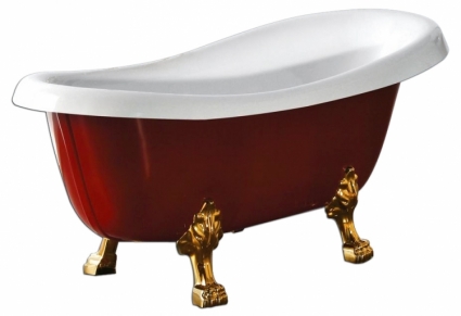 Акриловая ванна BelBagno BB04-ROS-ORO красная, ножки золото
