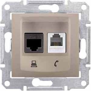 Розетка телефонная RJ-11 и Ethernet RJ-45 Schneider Electric Sedna UTP SDN5100168