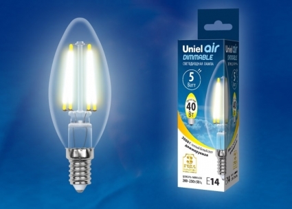 Лампа светодиодная диммируемая (UL-00002860) E14 5W 3000K свеча LED-C35-5W/WW/E14/CL/DIM GLA01TR