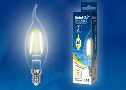 Лампа светодиодная диммируемая (UL-00002863) E14 5W 3000K свеча LED-CW35-5W/WW/E14/CL/DIM GLA01TR