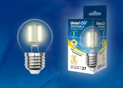 Лампа светодиодная диммируемая (UL-00002868) E27 5W 3000K шар LED-G45-5W/WW/E27/CL/DIM GLA01TR