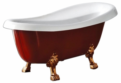 Акриловая ванна BelBagno BB04-ROS-BRN красная, ножки бронза