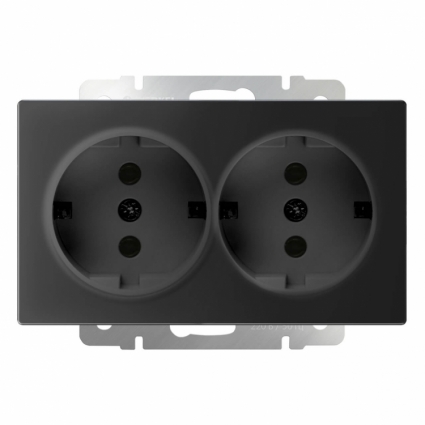 Розетка двойная с заземлением черный матовый WL08-SKG-02-IP20 4690389117244