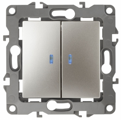 Выключатель двухклавишный с подсветкой ЭРА 12 10AX 250V 12-1105-04