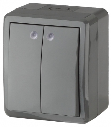 Выключатель двухклавишный с подсветкой ЭРА Эксперт 10AX 250V IP54 11-1405-03