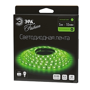 Светодиодная влагозащищенная лента ЭРА 14,4W/m 60LED/m 5050SMD зеленый 5M LS5050-60LED-IP65-G-5m
