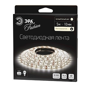 Светодиодная влагозащищенная лента ЭРА 14,4W/m 60LED/m 5050SMD теплый белый 5M LS5050-60LED-IP65-WW-5m