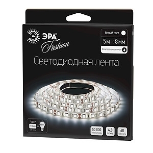 Светодиодная влагозащищенная лента ЭРА 4,8W/m 60LED/m 3528SMD холодный белый 5M LS3528-60LED-IP65-W-5m