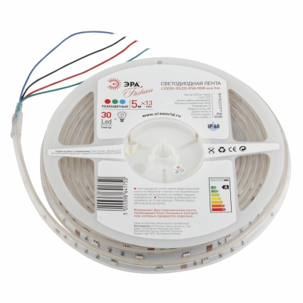 Светодиодная влагозащищенная лента ЭРА 7,2W/m 30LED/m 5050SMD RGB 5M LS5050-30LED-IP68-RGB-eco-5m