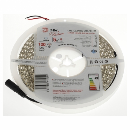 Светодиодная влагозащищенная лента ЭРА 9,6W/m 120LED/m 3528SMD холодный белый 5M LS3528-120LED-IP65-W-eco-5m