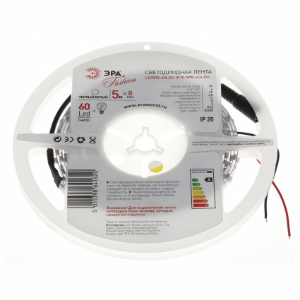 Светодиодная лента ЭРА 4,8W/m 60LED/m 3528SMD теплый белый 5M LS3528-60LED-IP20-WW-eco-5m
