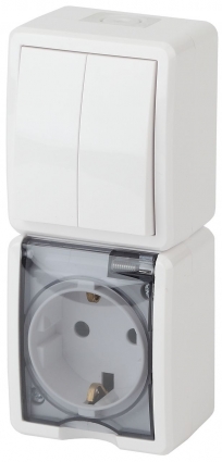 Блок розетка-выключатель двухклавишный ЭРА Эксперт IP54 16A 250V 11-7408-01