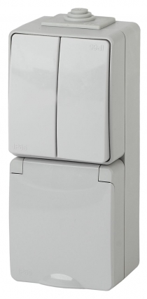 Блок розетка-выключатель двухклавишный ЭРА Эксперт IP65 16A 250V 11-7608-03