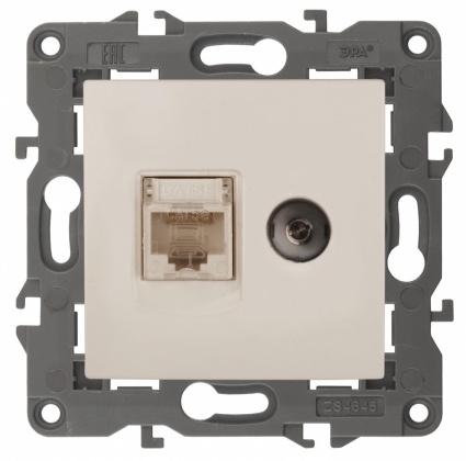 Розетка комбинированная RJ45+TV ЭРА Elegance 14-3110-02
