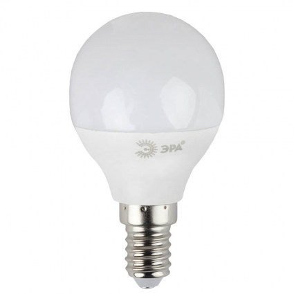 Лампа светодиодная ЭРА E14 7W 6000K матовая LED P45-7W-860-E14