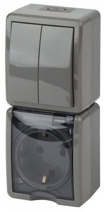 Блок розетка-выключатель двухклавишный ЭРА Эксперт IP54 16A 250V 11-7408-03