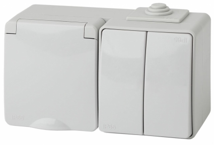 Блок розетка-выключатель двухклавишный ЭРА Эксперт IP65 16A 250V 11-7602-03